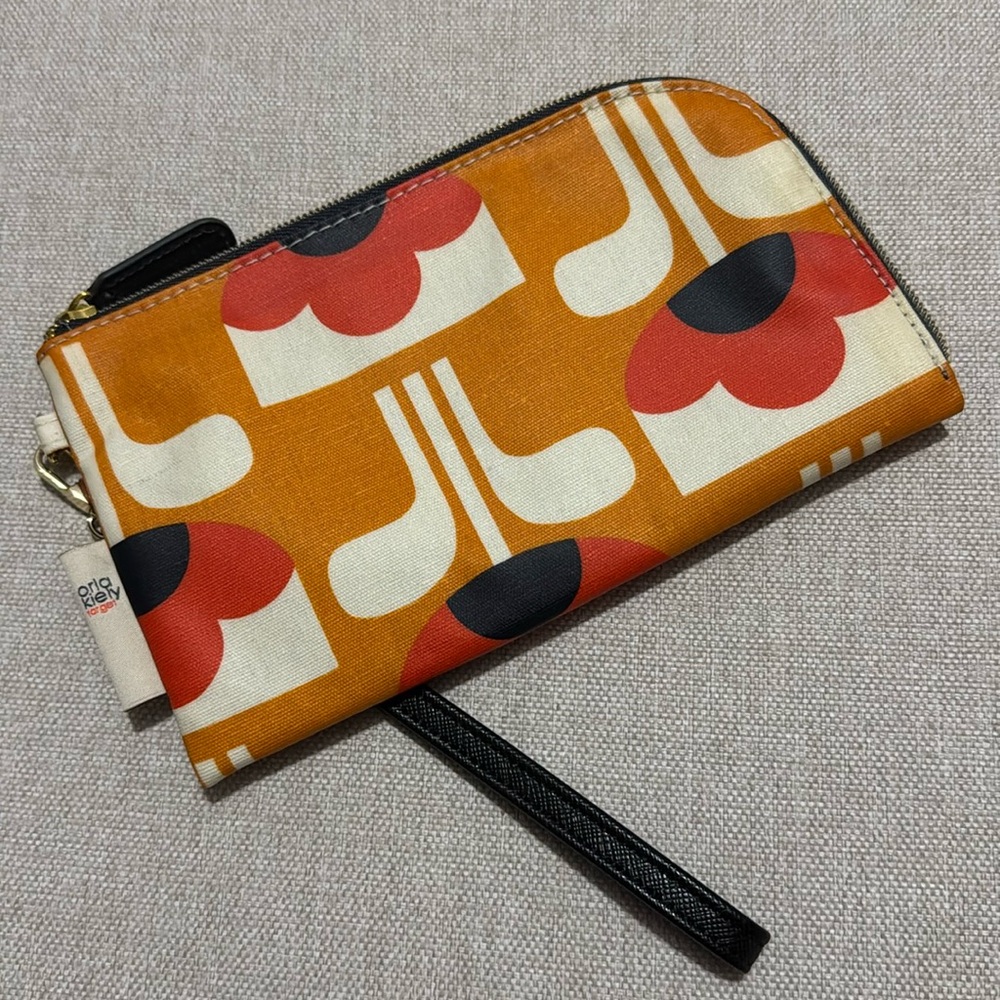 Orla Kiely for Target-Zipper Pouch with Wristlet Strap-Red/Orange/Navy/Cream-GUC - Picture 2 of 14